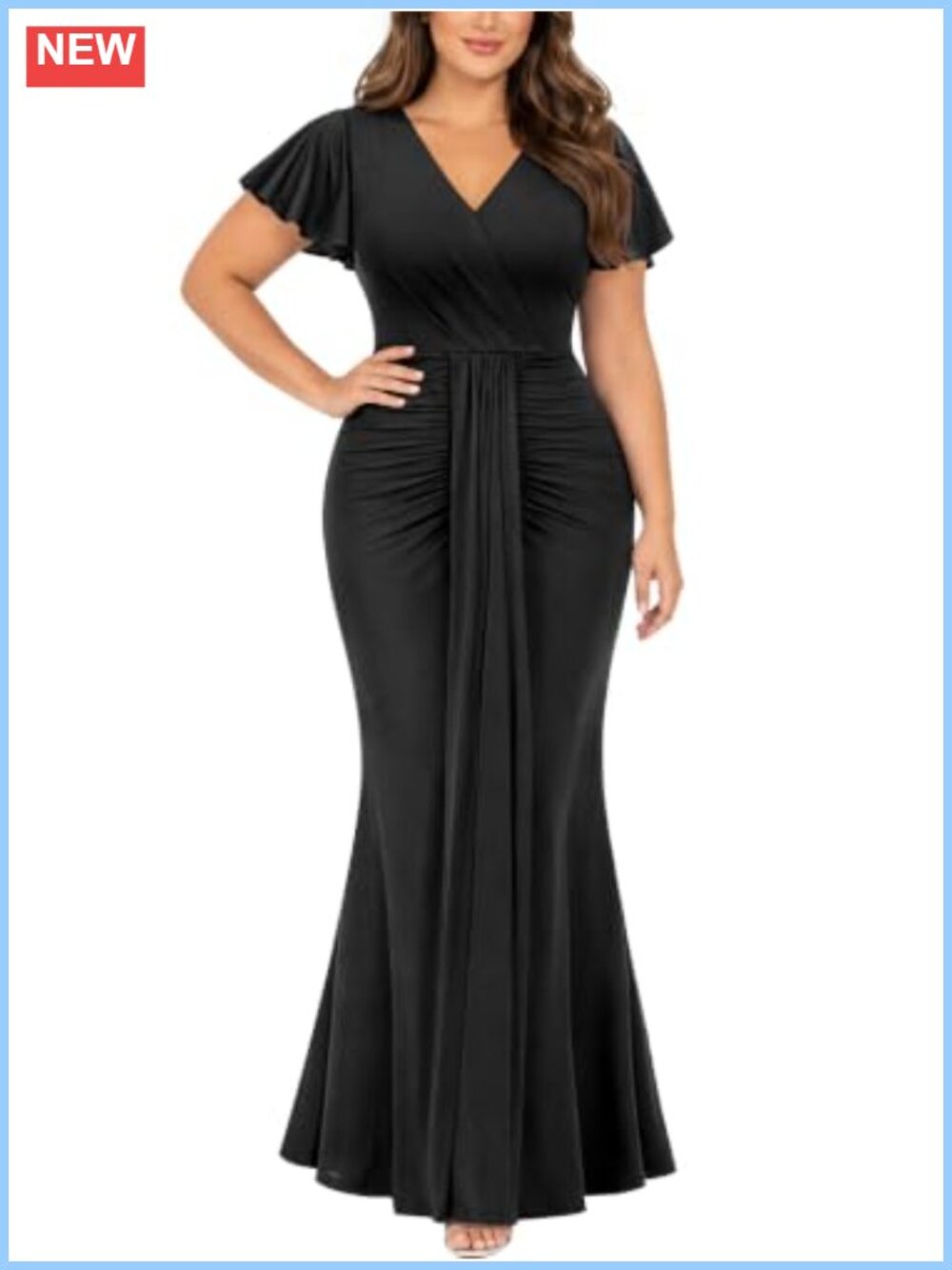 Plus Size Formal Evening Gown Maxi Dress V-Neck Cape Sleeve